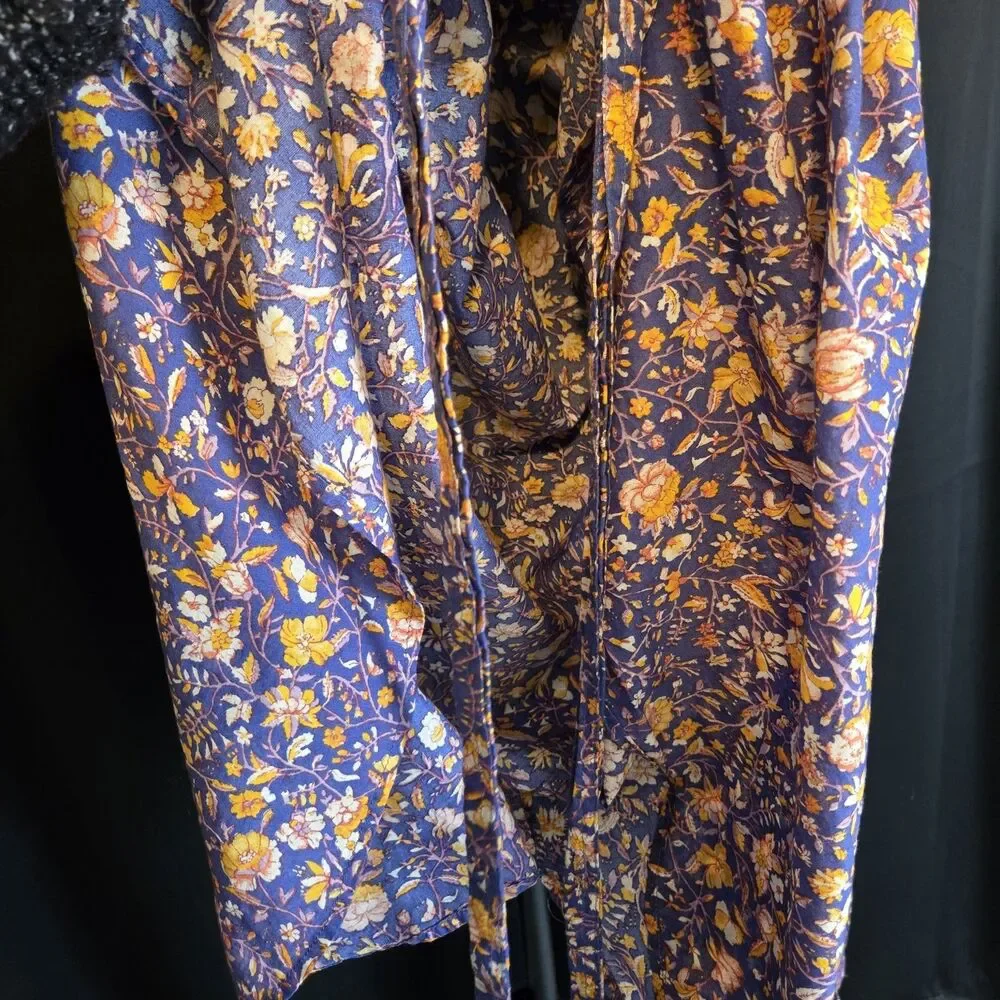J. Crew Tunic W/Tie Belt, Purple Floral Boho Cotton Dress Small Sustainable